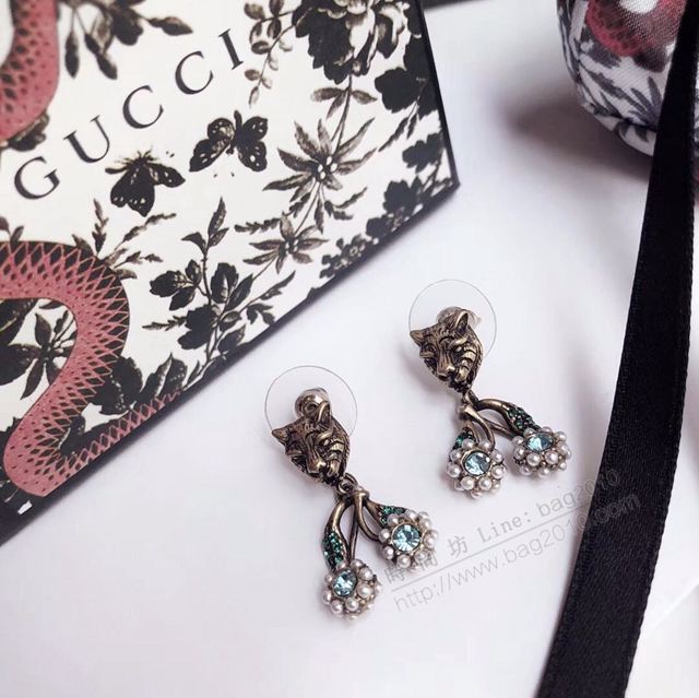 GUCCi飾品 古馳s925純銀針耳環 Gucci豹子藍鑽雙花耳釘  zgbq1211